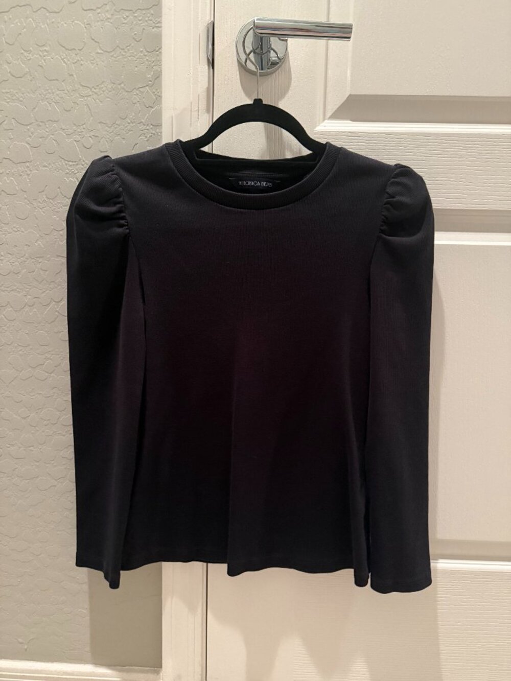 Veronica Beard | Britney Puff-Sleeve Cotton Top | Black | Size: Small